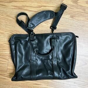 Tumi black nappa leather vintage travel shoulder laptop briefcase messenger bag